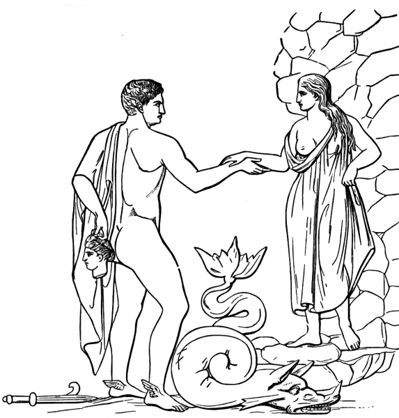 Hermes and Venus coloring page image