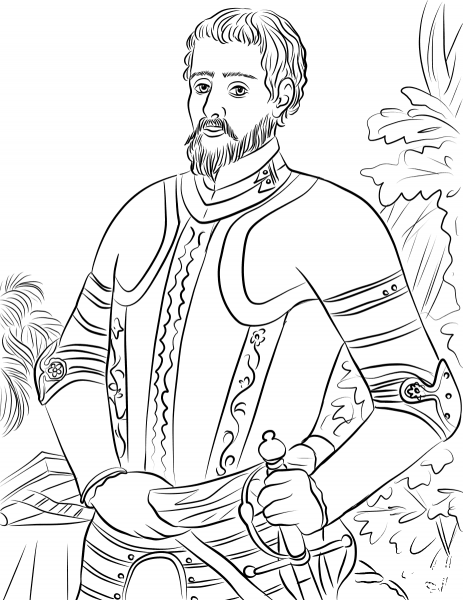 Hernando de Soto coloring page image