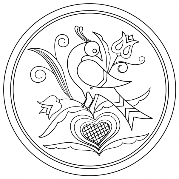 Hex Sign with Decorative Bird coloring page image