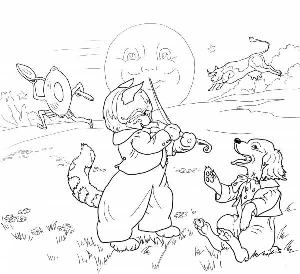 Hey Diddle Diddle the Cat and the Fiddle coloring page image