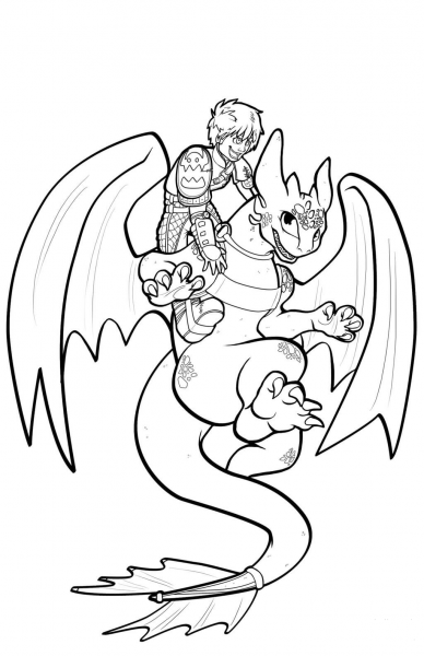 Hiccup And Toothless Flying coloring page image