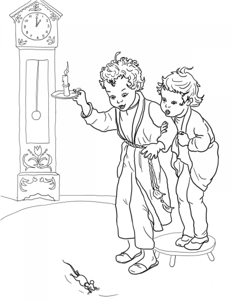 Hickory Dickory Dock coloring page image