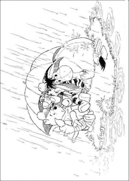 Hiding under umbrella from the rain coloring page image