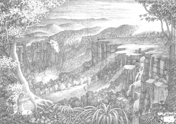 Highland Sunrise coloring page image