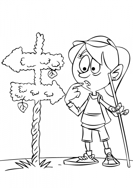 Hiker Girl Gets Lost coloring page image