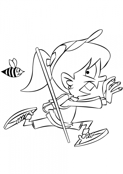 Hiker Girl Running from a Bee coloring page image