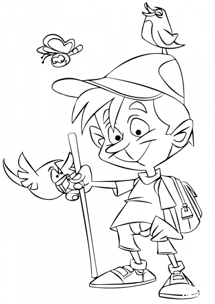 Hiking Boy coloring page image