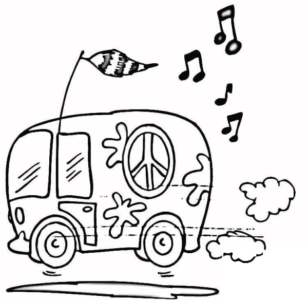 Hippie Bus coloring page image