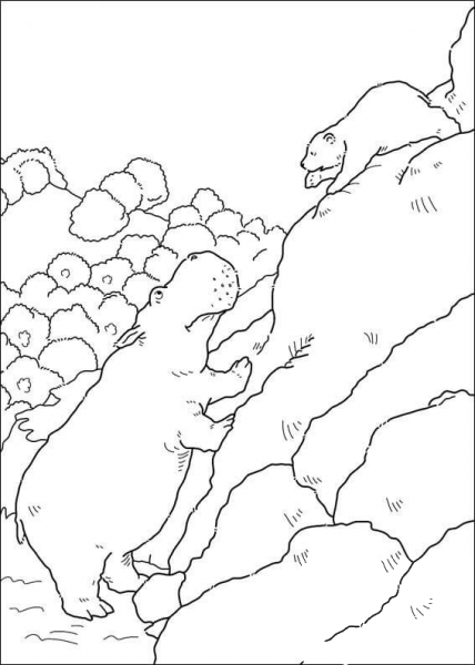 Hippo Tries To Help Little polar Bear  coloring page image