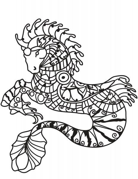 Hippocampus Zentangle coloring page image