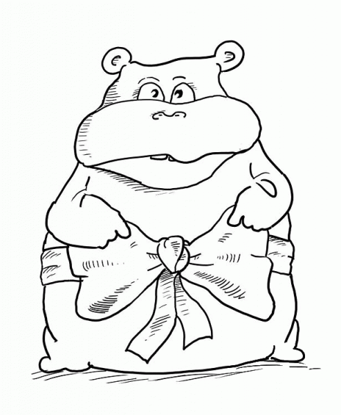 Hippopotamus with Ribbon coloring page image