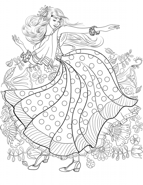 Hippy Girl from 60’s Dancing coloring page image