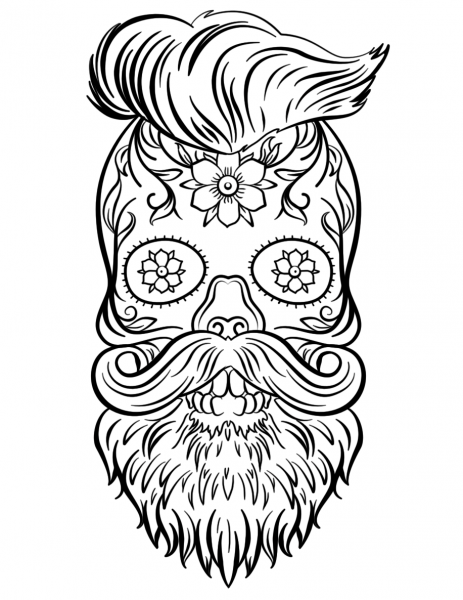 Hipster Sugar Skull coloring page image