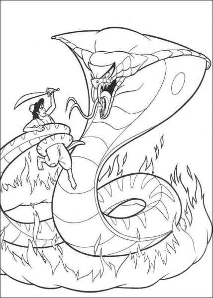 Aladdin And a Giant Snake  coloring page image