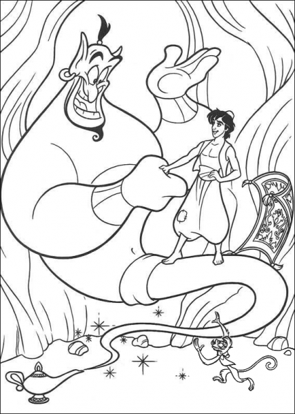 Aladdin With Genie  coloring page image