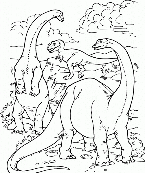 Alamosaurus and Tyrannosaurus coloring page image