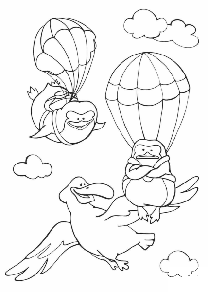 Albatross is Curious to See Two Pinguins Flying in the Sky coloring page image