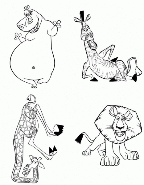 Alex, Marty, Gloria and Melman coloring page image