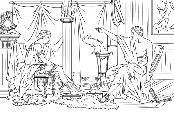 Alexander the Great and Aristotle coloring page image
