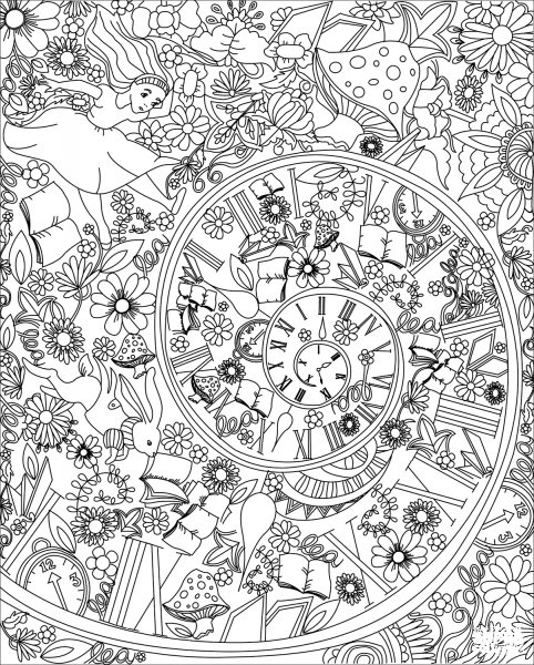 Alice Falling down the Rabbit Hole coloring page image
