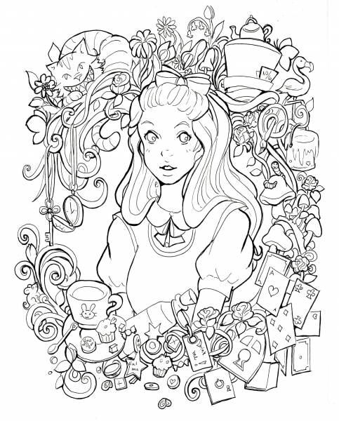 Alice in Wonderland coloring page image