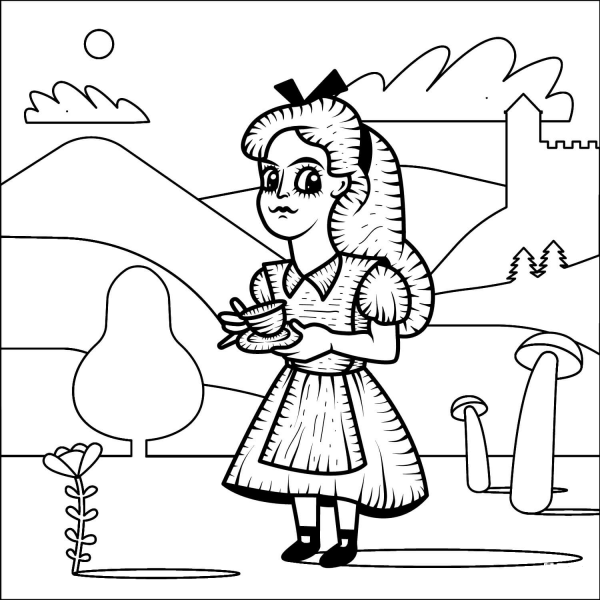 Alice in Wonderland coloring page image