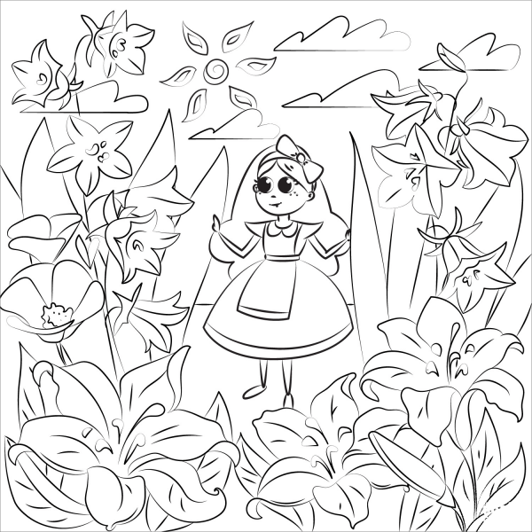 Alice in Wonderland coloring page image