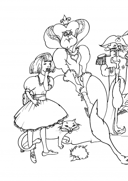 Alice Is Very Surprised  coloring page image