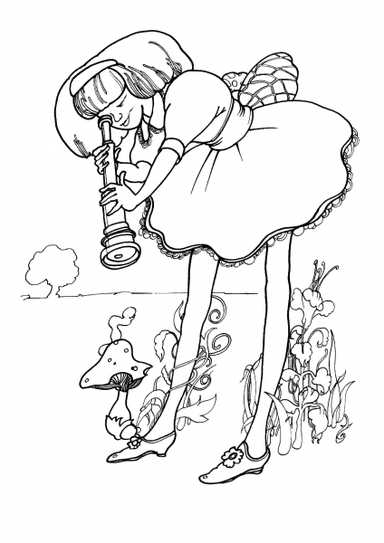 Alice With Spyglass  coloring page image