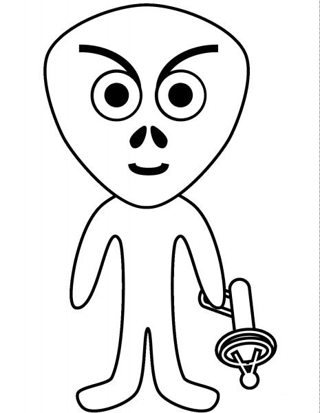 Alien with Ray Gun coloring page image