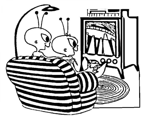 Aliens Watching TV coloring page image