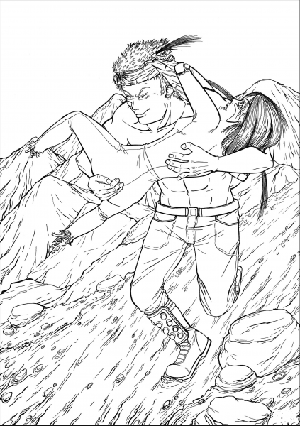 Alita Gally and Figure Four from Series Battle Angel Alita (Gunnm) coloring page image