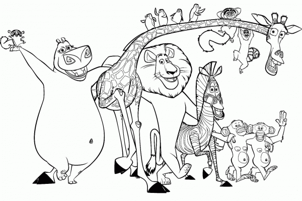 All characters together coloring page image