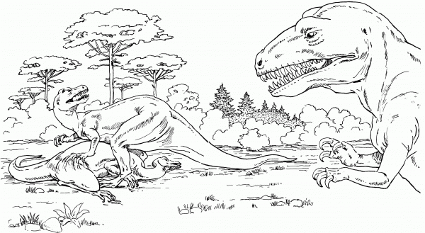 Allosaurus Over Dead Camptosaurus coloring page image