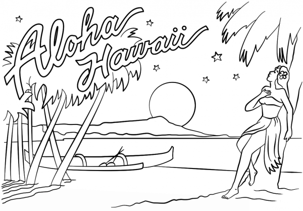 Aloha Hawaii coloring page image