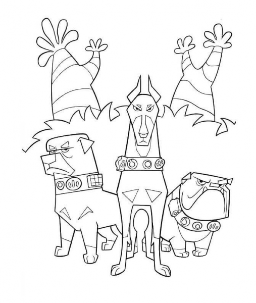 Alpha, Beta and Gamma dogs coloring page image