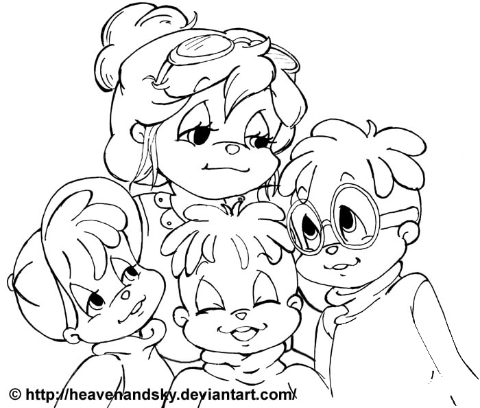 Alvin, Simon, Theodore and Mom coloring page - ColouringPages