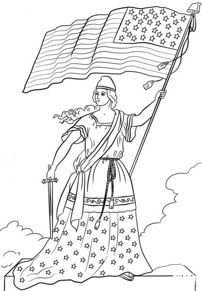 American Flag Lady coloring page image