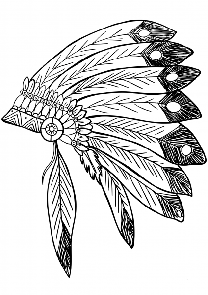 American Native Indian Feather Headress coloring page image