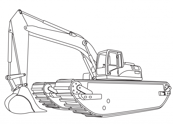 Amphibious Excavator coloring page image