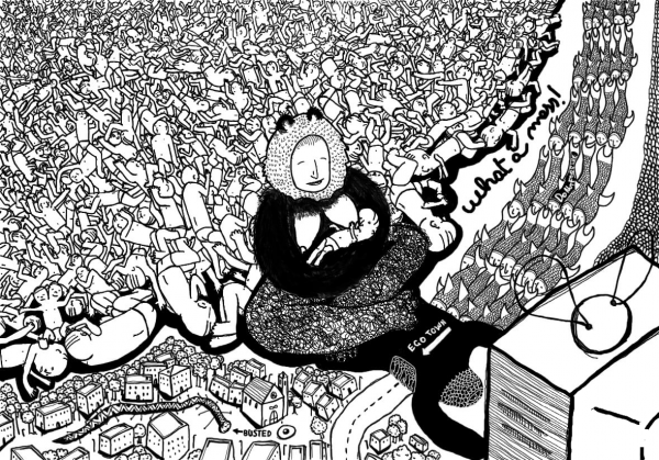 An Anamorphic Polymorphic Ego Feeding An Anamorphic Polymorphic Ego in An Anamorphic Polymorphic World coloring page image