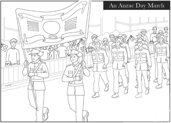 An Anzac Day March coloring page image