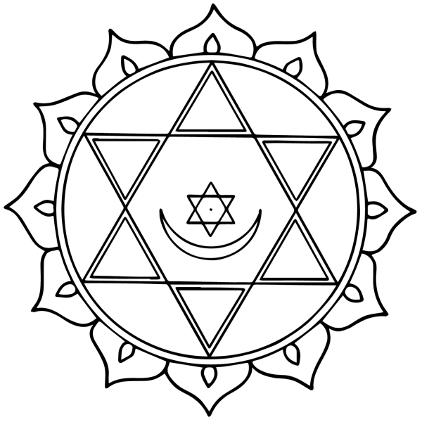 Anahata Mandala with Hexagram coloring page image