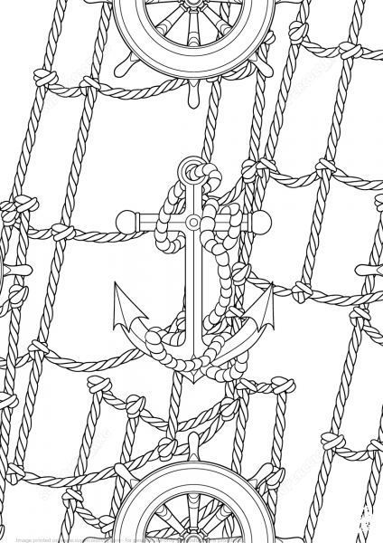 Anchor and Handwheels Pattern coloring page image