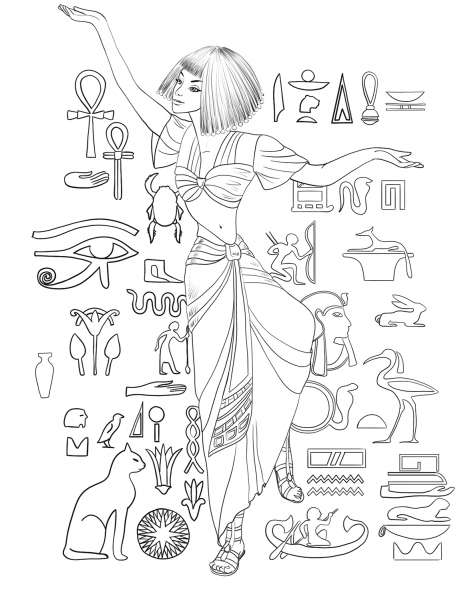Ancient Egyptian Girl Dancing coloring page image