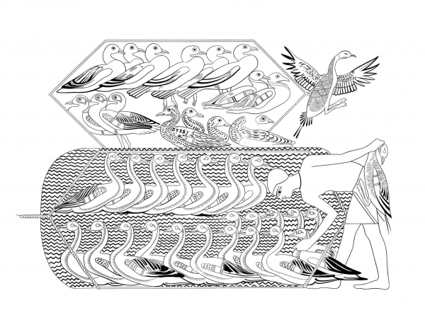 Ancient Egyptian Tomb Painting  coloring page image