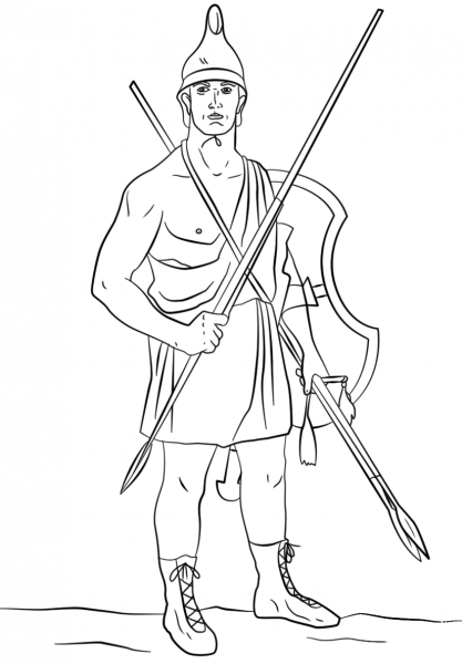 Ancient Greek Soldier – Agrianian peltast coloring page image