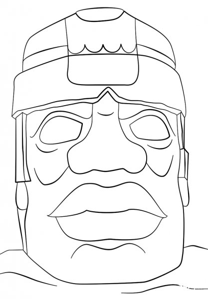 Ancient Olmec Head coloring page image
