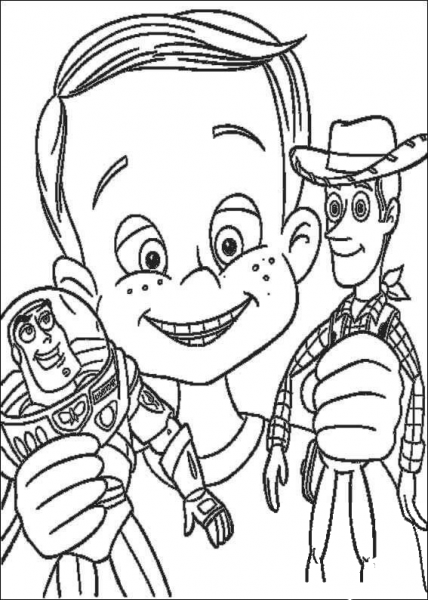 Andy Has Buzz Lightyear And Woody Sheriff  coloring page image