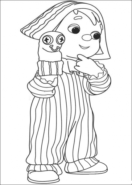 Andy Pandy in the pajama holding his Toy  coloring page image